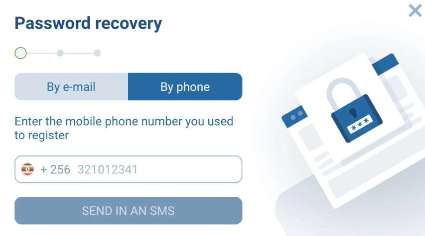 Password recovery process via SMS at 1xBet Uganda
